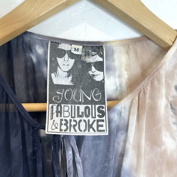 Young Fabulous & Broke Tie Dye Tunic Wrap Top Womens Medium Asymmetrical Blue - Picture 5 of 6